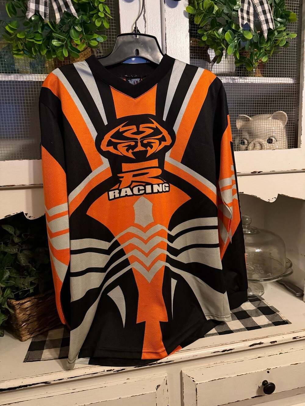 MTX Motocross Jersey Size youth L 14-16 Orange Black Long Sleeve Riding Shirt